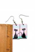 Cat on Pink Earrings